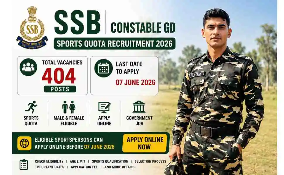SSB Constable GD Sports Quota Recruitment 2026 Online Form for 404 Vacancies